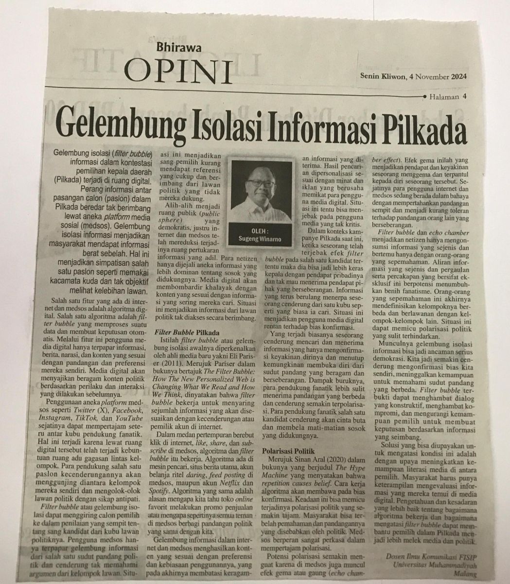 Gelembung Isolasi Informasi Pilkada