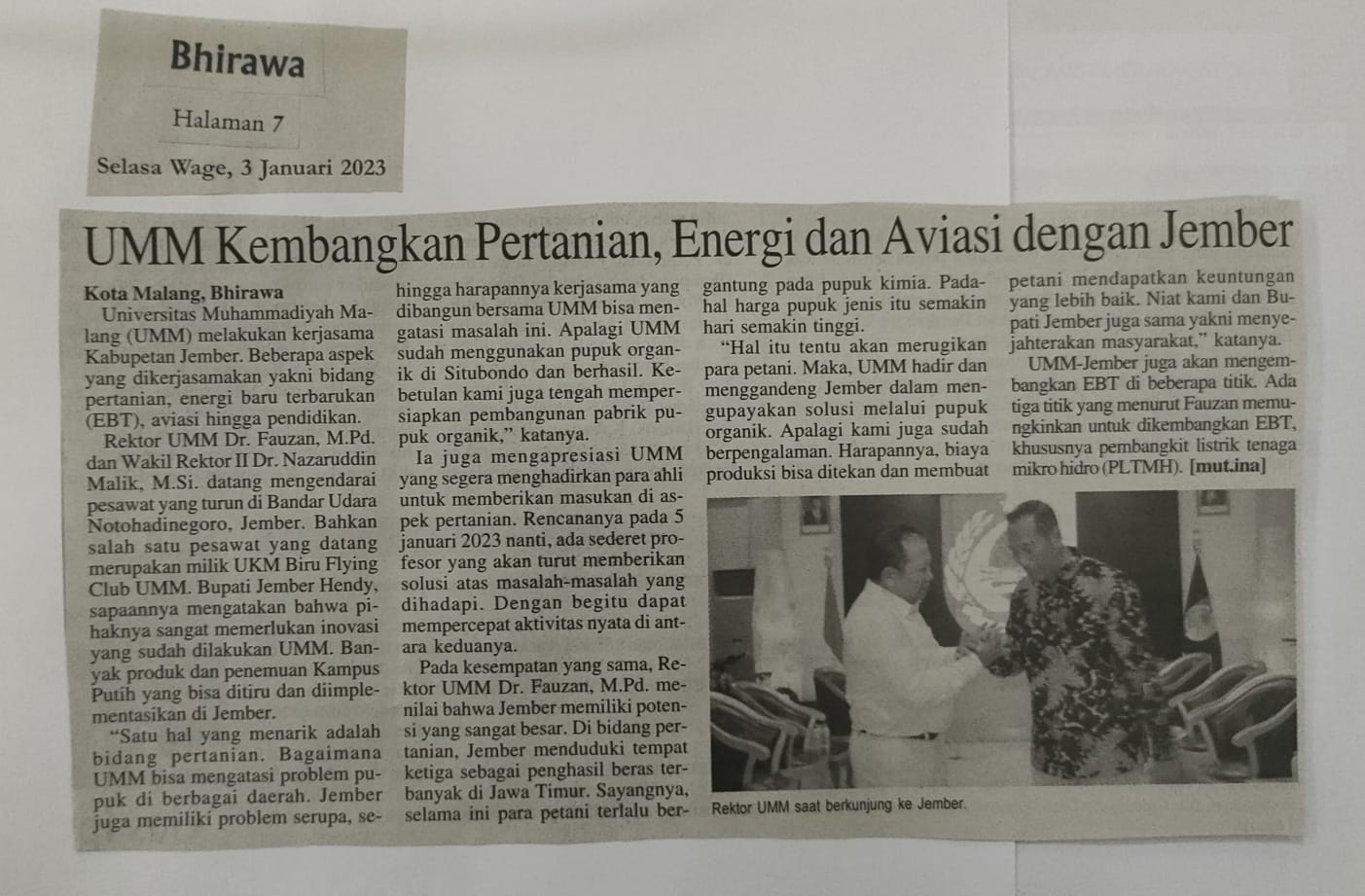 UMM Kembangkan Pertanian, Energi dan Aviasi dengan Jember