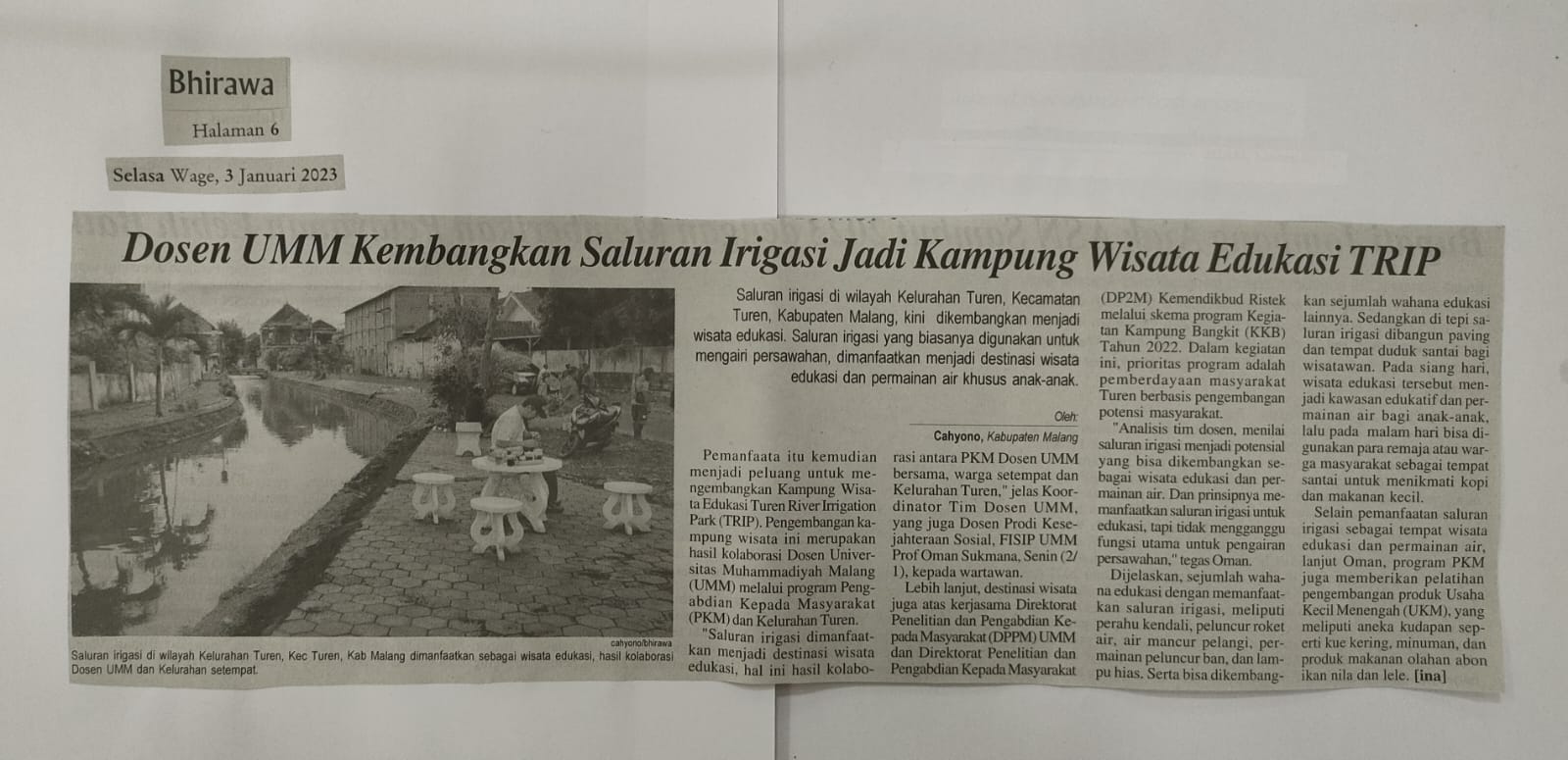 Dosen UMM Kembangkan Saluran Irigasi Jadi Kampung Wisata Edukasi TRIP