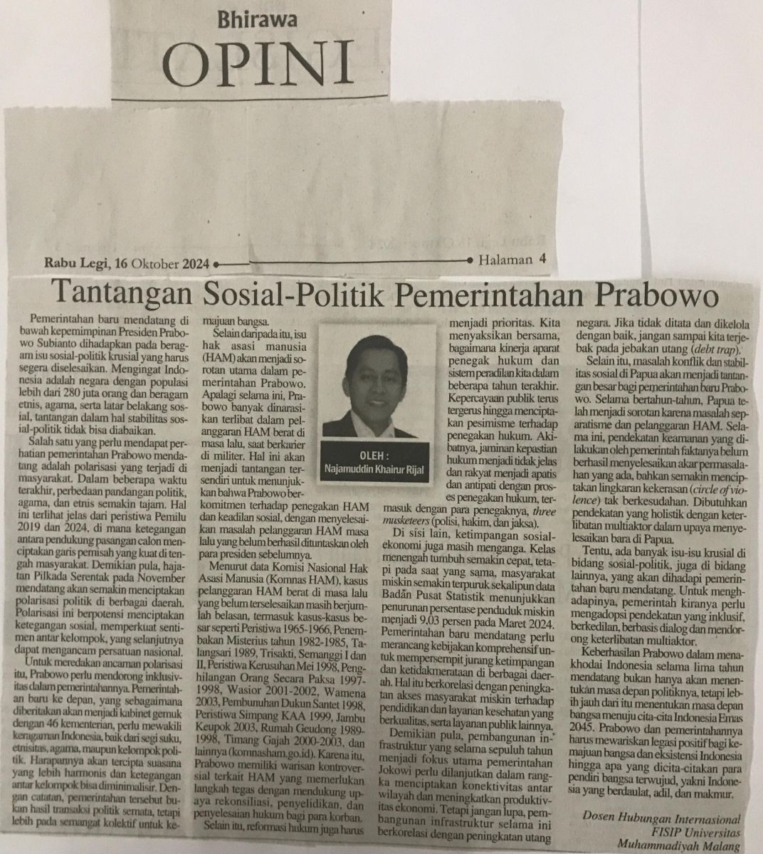 Tantangan Sosial-Politik Pemerintahan Prabowo