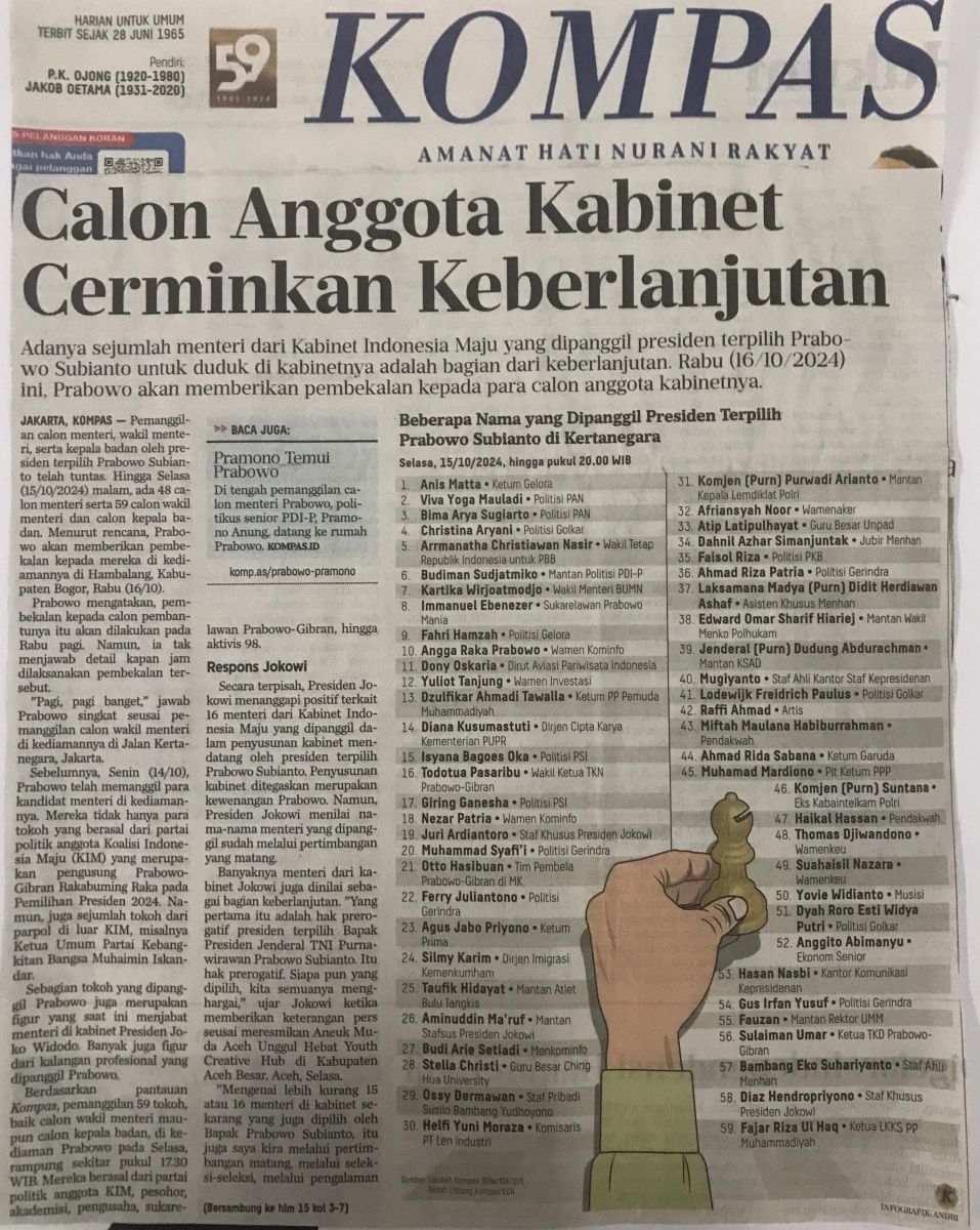 Calon Anggota Kabinet Cerminkan Keberlanjutan