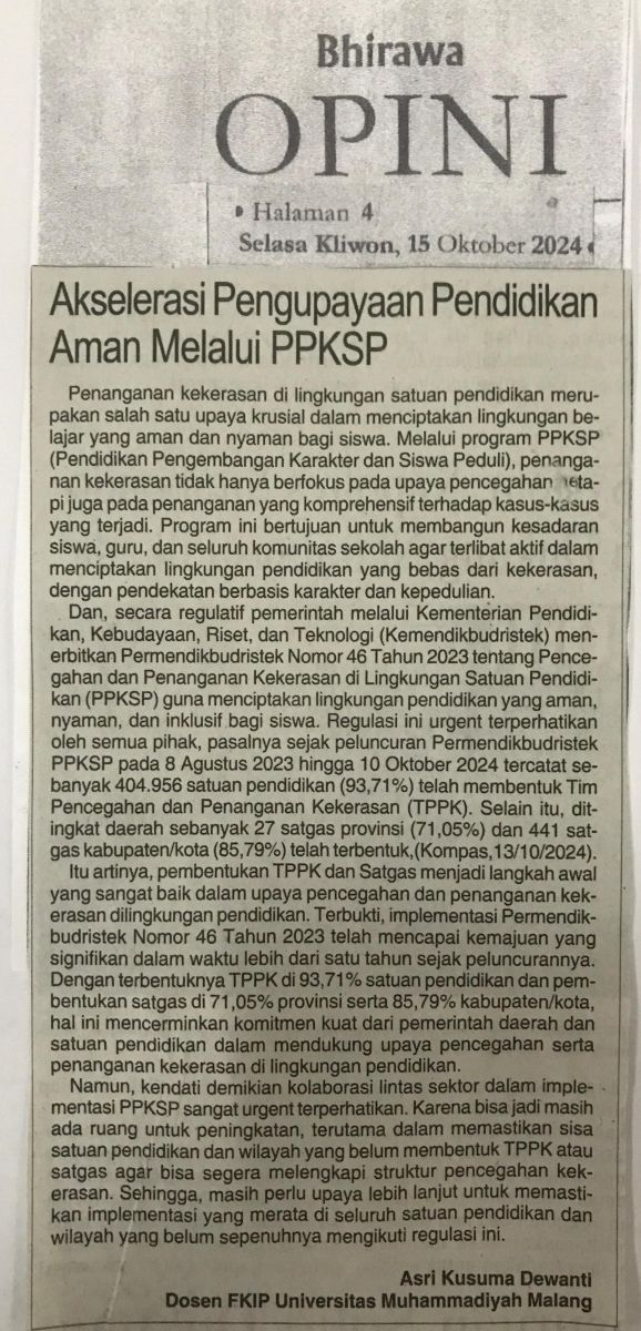 Akselerasi Pengupayaan Pendidikan Aman Melalui PPKSP