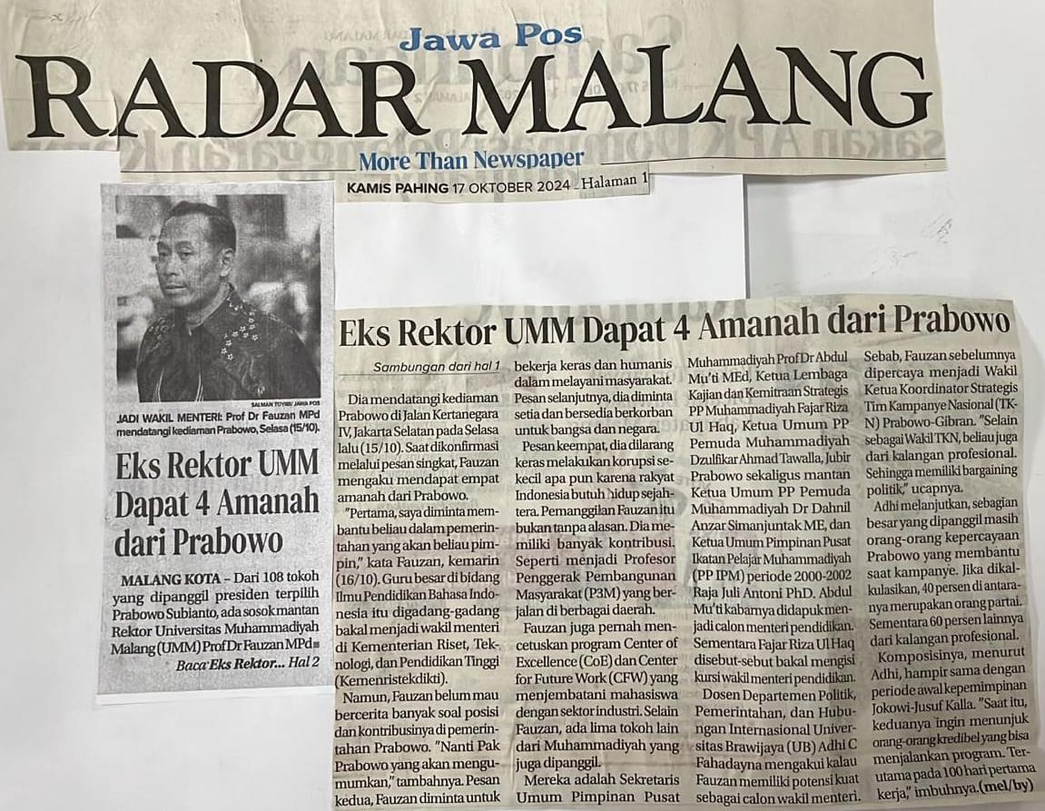 Eks Rektor UMM Dapat 4 Amanah dari Prabowo