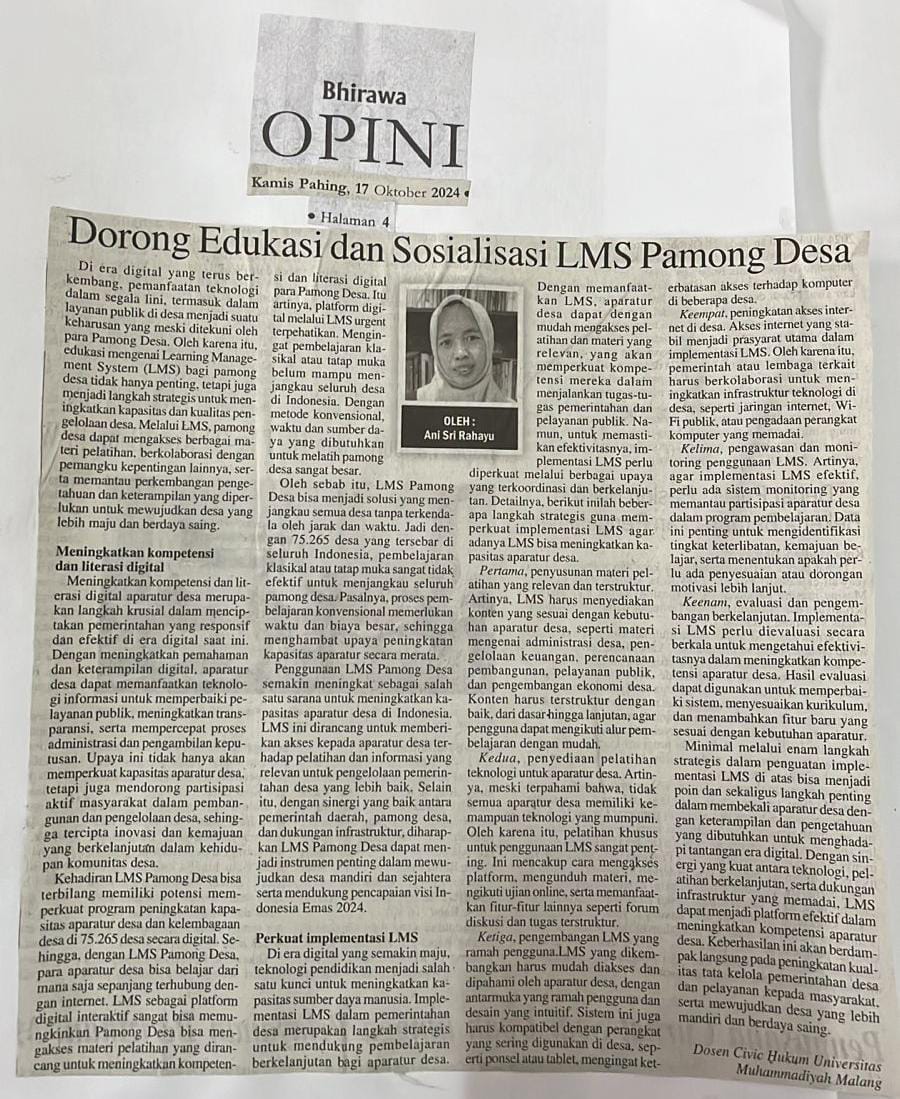 Dorong Edukasi dan Sosialisasi LMS Pamong Desa