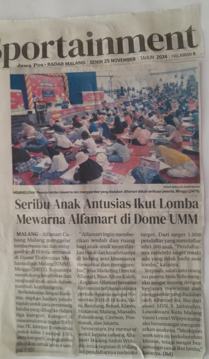 Seribu Anak Antusias Ikut Lomba Mewarna Alfamart di Dome UMM