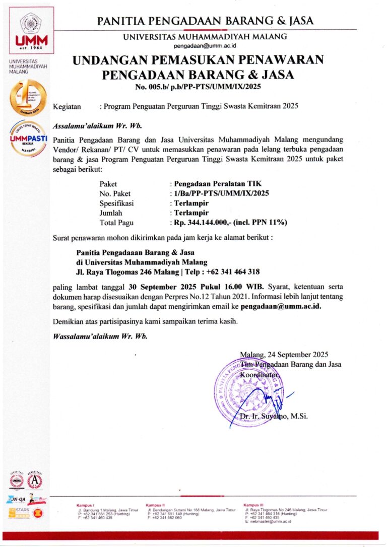 UNDANGAN PEMASUKAN PENAWARAN PENGADAAN BARANG & JASA