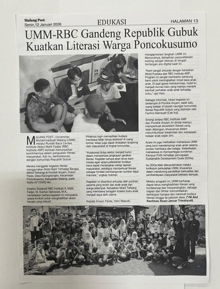 UMM-RBC Gandeng Republik Gubuk Kuatkan Literasi Warga Poncokusumo