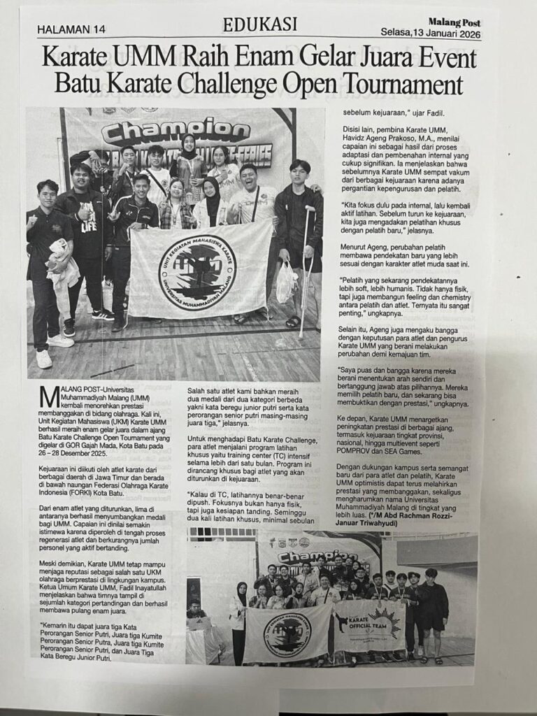 Karate UMM Raih Enam Gelar Juara Event Batu Karate Challenge Open Tournament