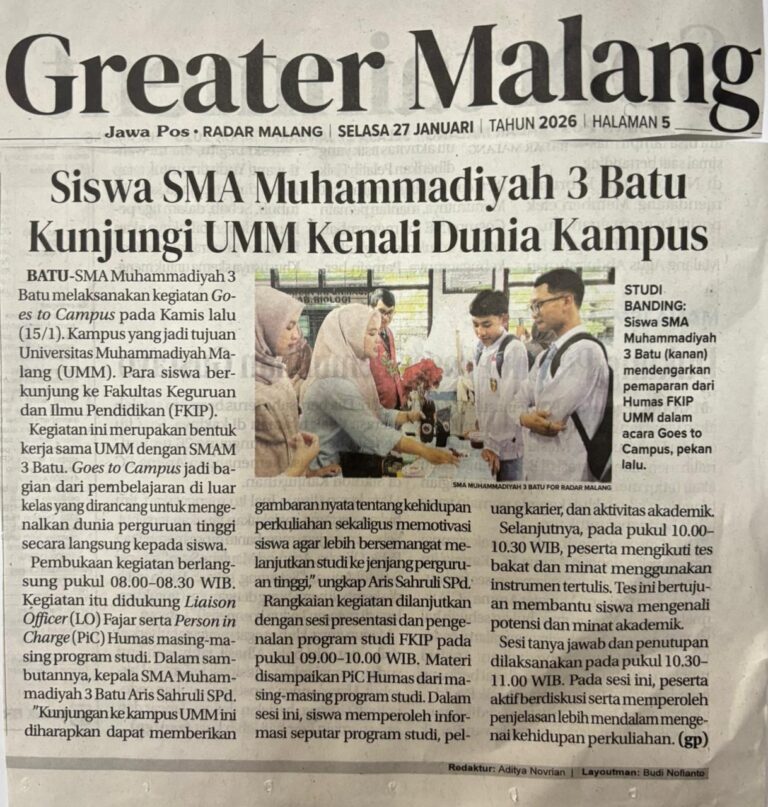 Siswa SMA Muhammadiyah 3 Batu Kunjungi UMM Kenali Dunia Kampus