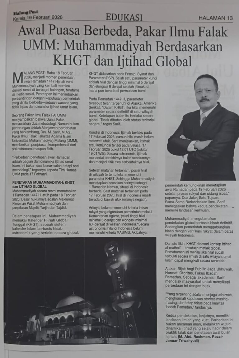 Awal Puasa Berbeda, Pakar Ilmu Falak UMM: Muhammadiyah Berdasarkan KHGT dan Ijtihad Global