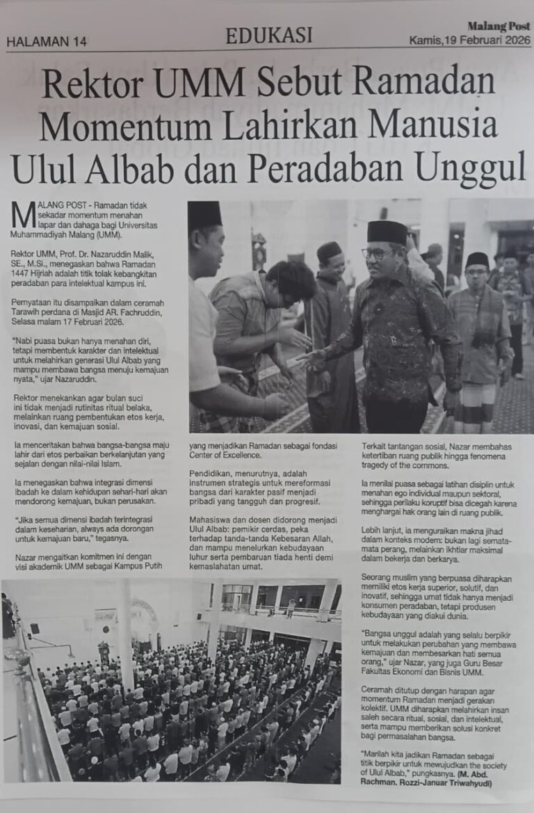 Rektor UMM Sebut Ramadan Momentum Lahirkan Manusia Ulul Albab dan Peradaban Unggul