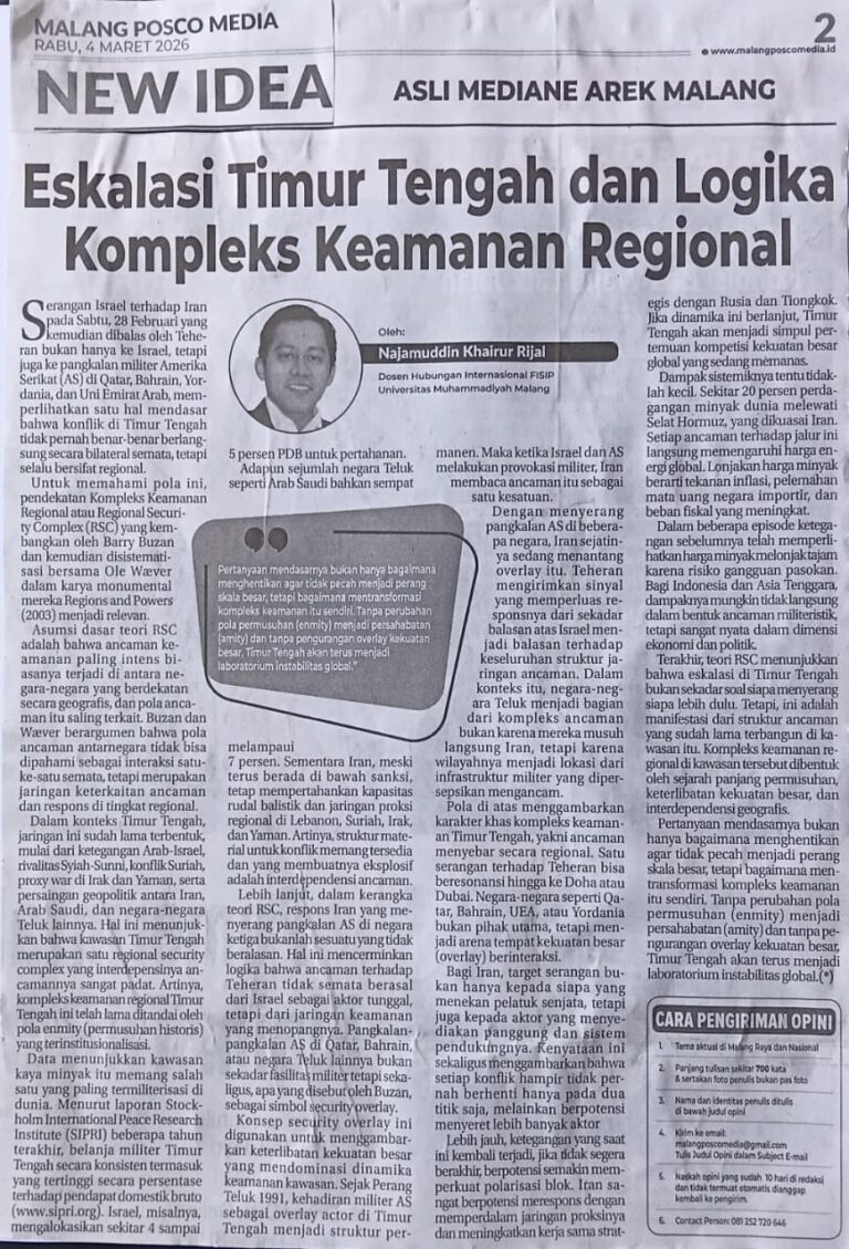 Eskalasi Timur Tengah dan Logika Kompleks Keamanan Regional