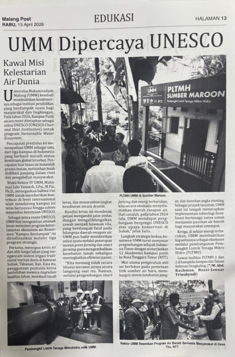 UMM Dipercaya UNESCO Kawal kelestarian Air Dunia