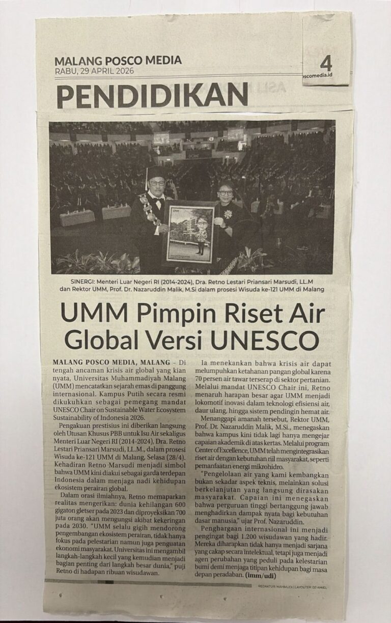 UMM Pimpin Riset Air Global Versi UNESCO