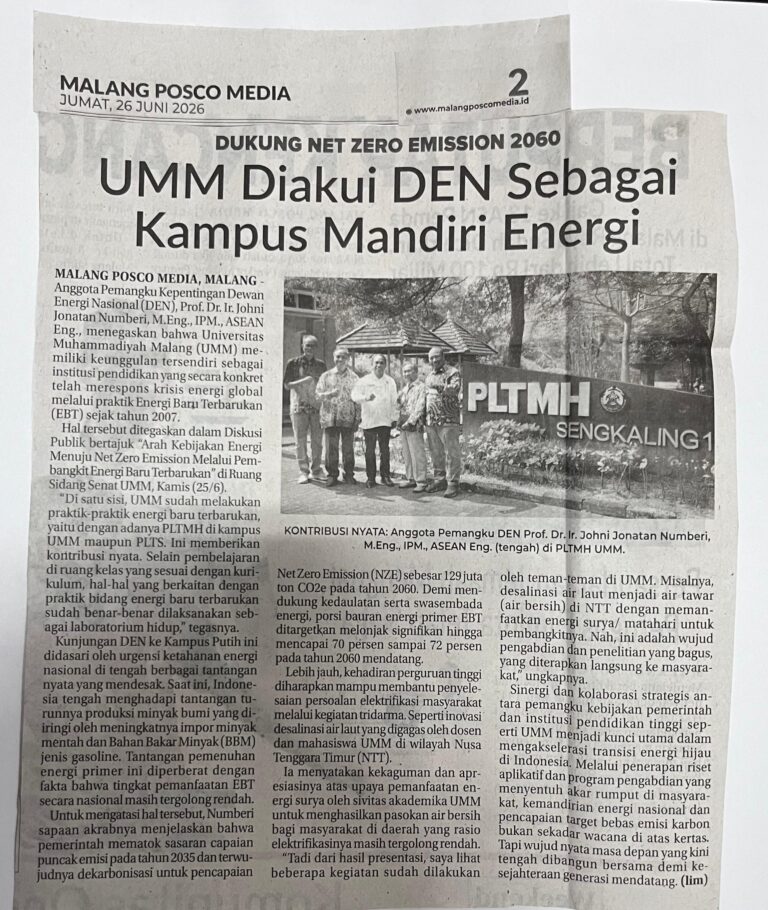 UMM Diakui DEN Sebagai Kampus Mandiri Energi